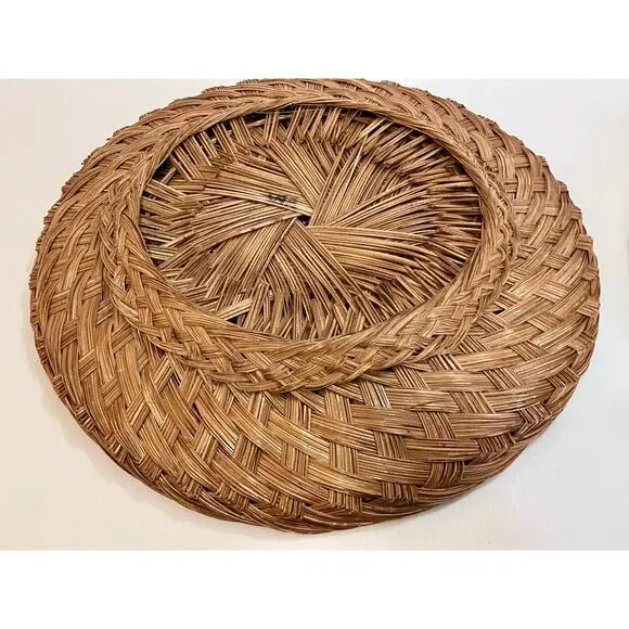 Large Wicker Basket Tray Chargers 18” 16” 14” Set of 6 Round Boho Wall Decor
